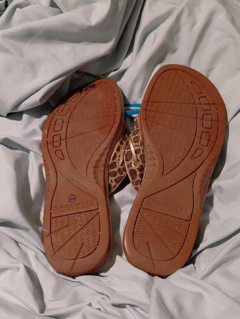Sperry Leopard-Print Brown Thong Sandals with Gold Accent